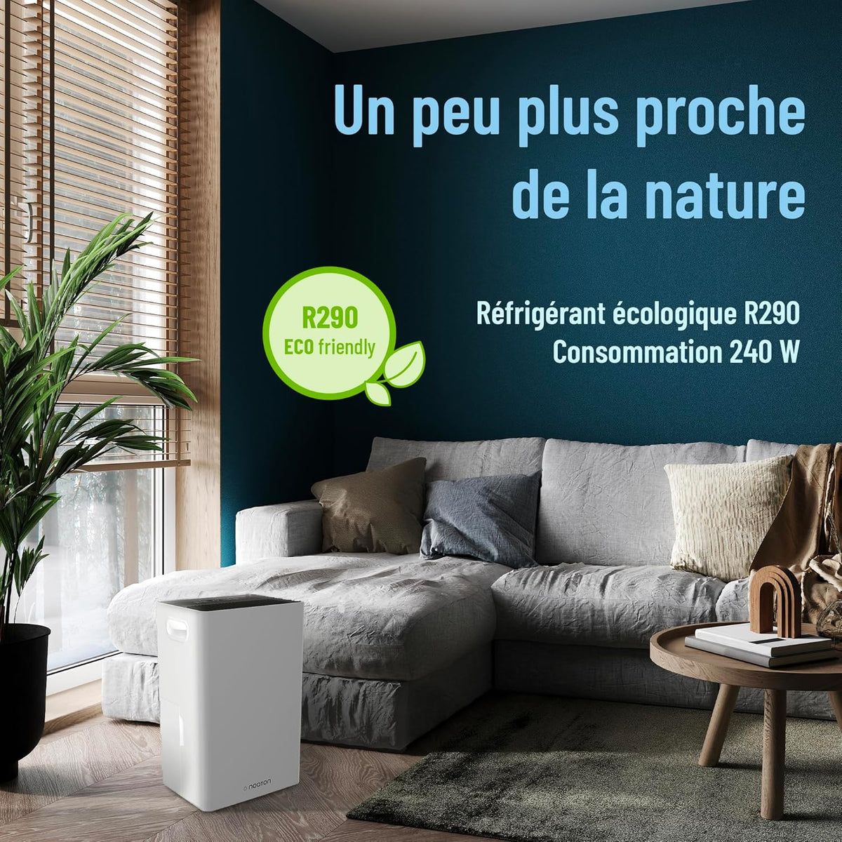 2026 Noaton Déshumidificateur Portable Silencieux, 24L/jour, Minuterie 24h, Réservoir 5,5L, Drainage Continu, avec Dégivrage