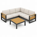 Salon de jardin modulaire en aluminium et bois de teck avec coussins beiges - 2026