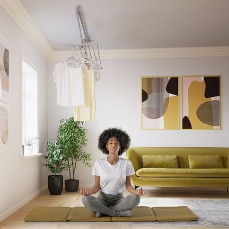 Étendoir de plafond en aluminium et acier – Séchoir vertical repliable 12m – Charge max 10kg – Dimensions L.152 x P.54 x H.25cm – Foxydry — photo 5
