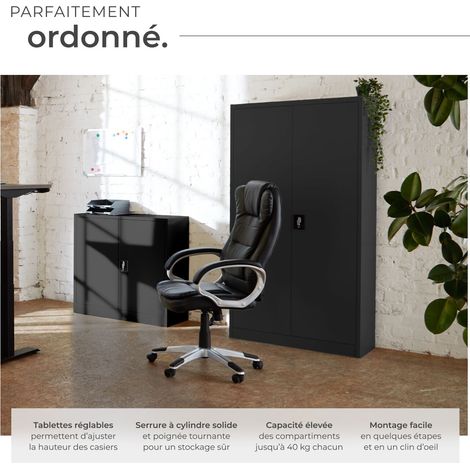 Armoire métallique, 3 étagères, fermeture serrure, noir 140x90x40cm — photo 3