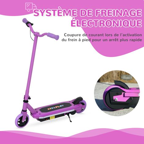 Trottinette électrique pour enfants 6-14 ans. vitesse maximale 10 km/h. lumières LED colorées. frein électrique. violet