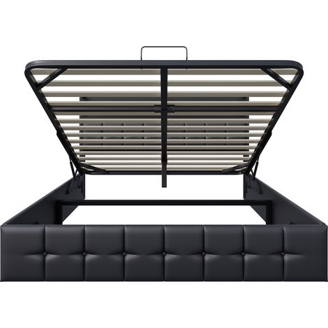 Lit coffre 160x200 cm avec sommier à lattes, lit double capitonné, tête de lit avec rangement, éclairage LED RGB, USB/ C, PU - Noir — photo 4