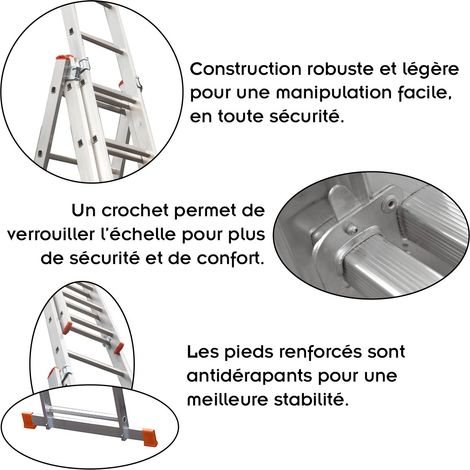 Monmobilierdesign – Échelle transformable en aluminium 3 plans 7 marches – Hauteur de travail 4,88 m – Sécurité maximale avec pieds antidérapants – Charge 150 kg — photo 2