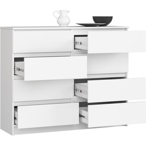 Akord – Commode enfant 120 cm – 8 tiroirs – Panneau stratifié blanc – Dimensions 120x40x99 cm – Finition mate — photo 2