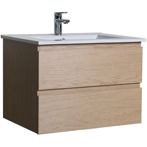 Mob-In – Ensemble meuble salle de bain 60cm – Vasque simple avec colonne 140cm – Décor chêne – Panneau mélaminé résistant — photo 6