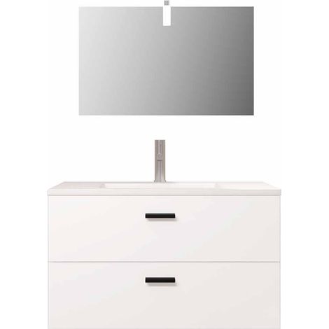 meuble salle de bains 80 cm 2 tiroirs blanc avec vasque blanche, miroir et applique led - box led — photo 3