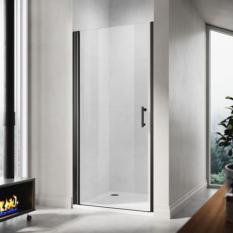 SIRHONA Porte de douche pivotante sans cadre Porte de cabine de douche réversible en verre de sécurité 5mm Noir 80cm — photo 1