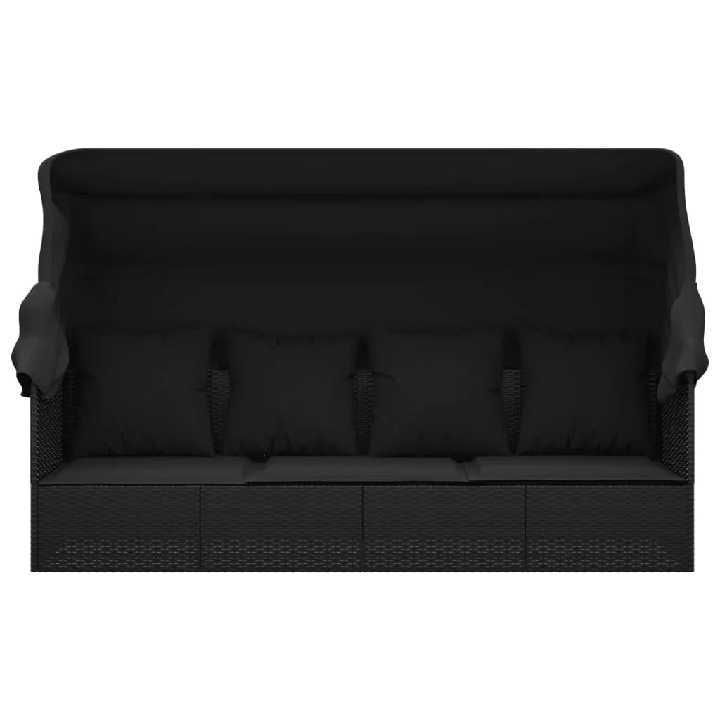 2026 Canapé de jardin 2025 avec auvent, coussins et rotin synthétique noir