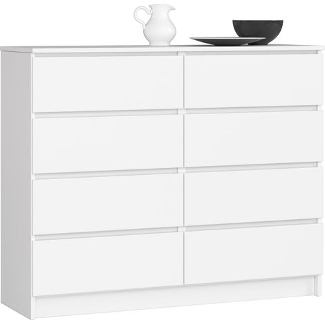 Akord – Commode enfant 120 cm – 8 tiroirs – Panneau stratifié blanc – Dimensions 120x40x99 cm – Finition mate — photo 1