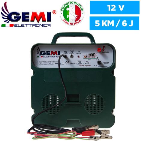Gemi Elettronica – Électrificateur de clôture électrique 5 km – Double alimentation 12V/220V – 10000V – 6J – Pour chevaux, chiens, sangliers, vaches, porcs, poules