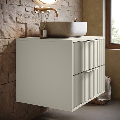 Badplaats – Meuble sous vasque 60 cm avec 2 tiroirs – Finition cashmere – Montage facile – Ouverture murale pour évacuation — photo 3