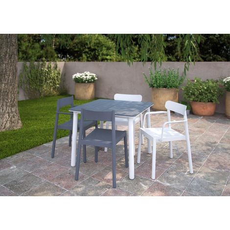Garbar – Table carrée extérieure 90x90cm – Pied blanc – Polypropylène et fibre de verre – Résistante aux intempéries et UV – Pour 2 à 4 personnes — photo 6