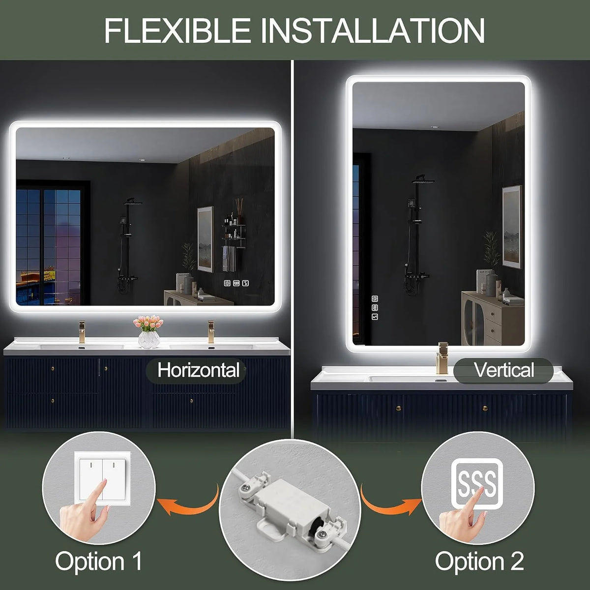 2026 Miroir de salle de bain S'bagno avec éclairage 1200 x 700 mm, IP44, LED, Bluetooth, antibuée, 3 couleurs de lumière (3 0