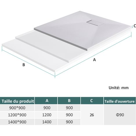 EMKE Receveur de douche, receveur de douche plat antidérapant SMC receveur de douche coupé sur mesure  90x90cm Blanc — photo 5