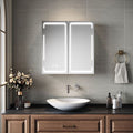 SIRHONA  Miroir lumineux de salle de bain avec prise rasoir Anti-buée meuble à miroir avec éclairage LED Armoires de salle de bain murales 590 x 600mm — photo 1