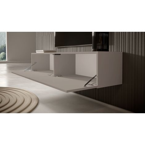 Selsey – Meuble TV 175 cm gris-beige – Façade biseautée – Corps en panneau stratifié résistant – 2 armoires spacieuses pour rangement — photo 4