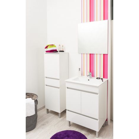 ONDEE ZEN - Meuble de salle de bain à poser LANCELO - 80cm - Blanc - Laqué  - Livré monté — photo 4
