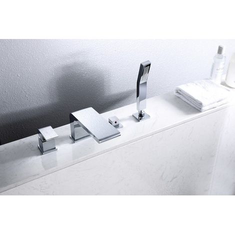 BERNSTEIN - Ensemble Robinet mélangeur Chrome Baignoire 4 trous en Cascade, Ensemble Pommeau Douchette Bain - 6080 — photo 3