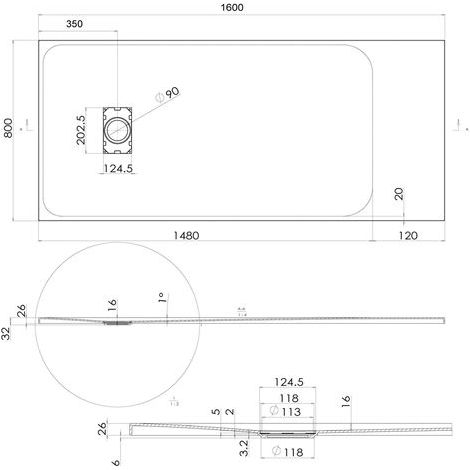 Idralite – Receveur de douche rectangulaire 80x160 cm – Anthracite effet pierre – Extraflat 2,6 cm – Installation au ras du sol ou en applique — photo 3