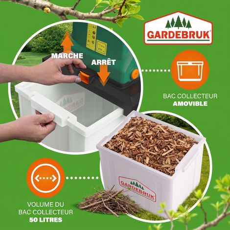 Broyeur de branches vegetaux jardin électrique 3100 W 50 L déchiqueteur jardin branches arbustes 40 mm — photo 4