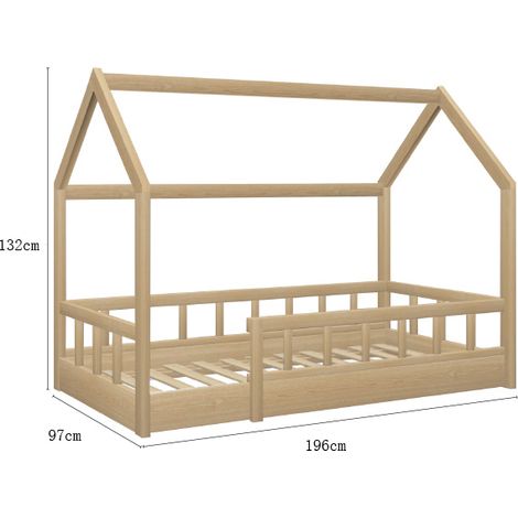 Hobag – Lit cabane enfant 90 x 190 cm – Structure en pin naturel – Avec sommier et barrières – Design épuré pour chambre d'enfant — photo 2