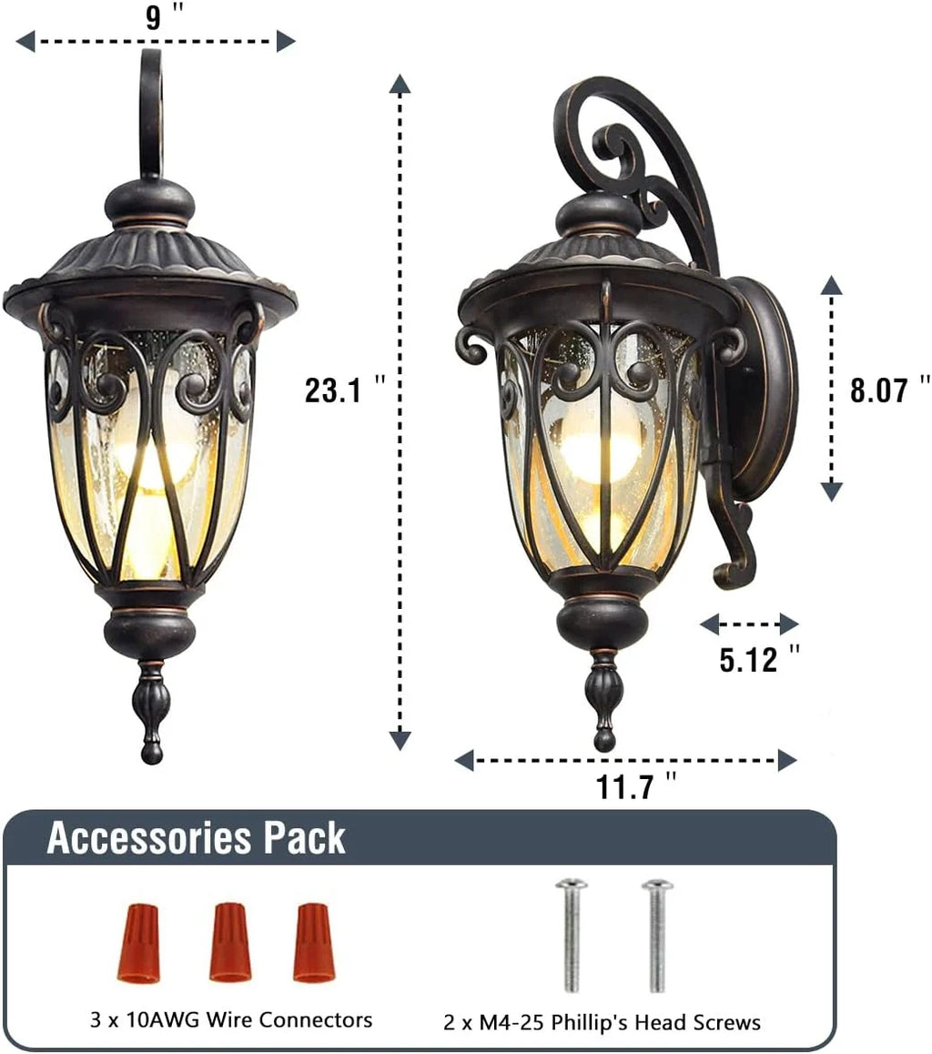 2026 Grande applique murale d'extérieur de 58 cm pour porche, lot de 2, en aluminium, lanterne vintage en bronze avec abat-jo