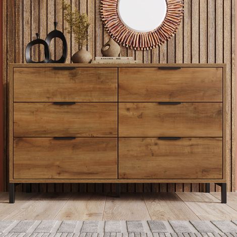 Redom – Commode buffet 6 tiroirs 120x40x76 cm en chêne foncé – Rangement spacieux pour vêtements et linge – Convient à chambres et salons — photo 3