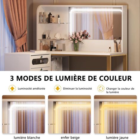 Coiffeuse avec miroir led, Coiffeuse avec Miroir et Tabouret – Design Blanc en L, Parfaite pour Votre Coin Beauté — photo 3