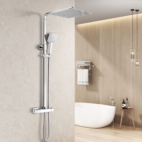 Heilmetz – Colonne de douche thermostatique avec tête pluie 30 × 30 cm – Sécurité 38 °C – Hauteur réglable 80–118 cm – Raccord G1/2 en laiton — photo 1