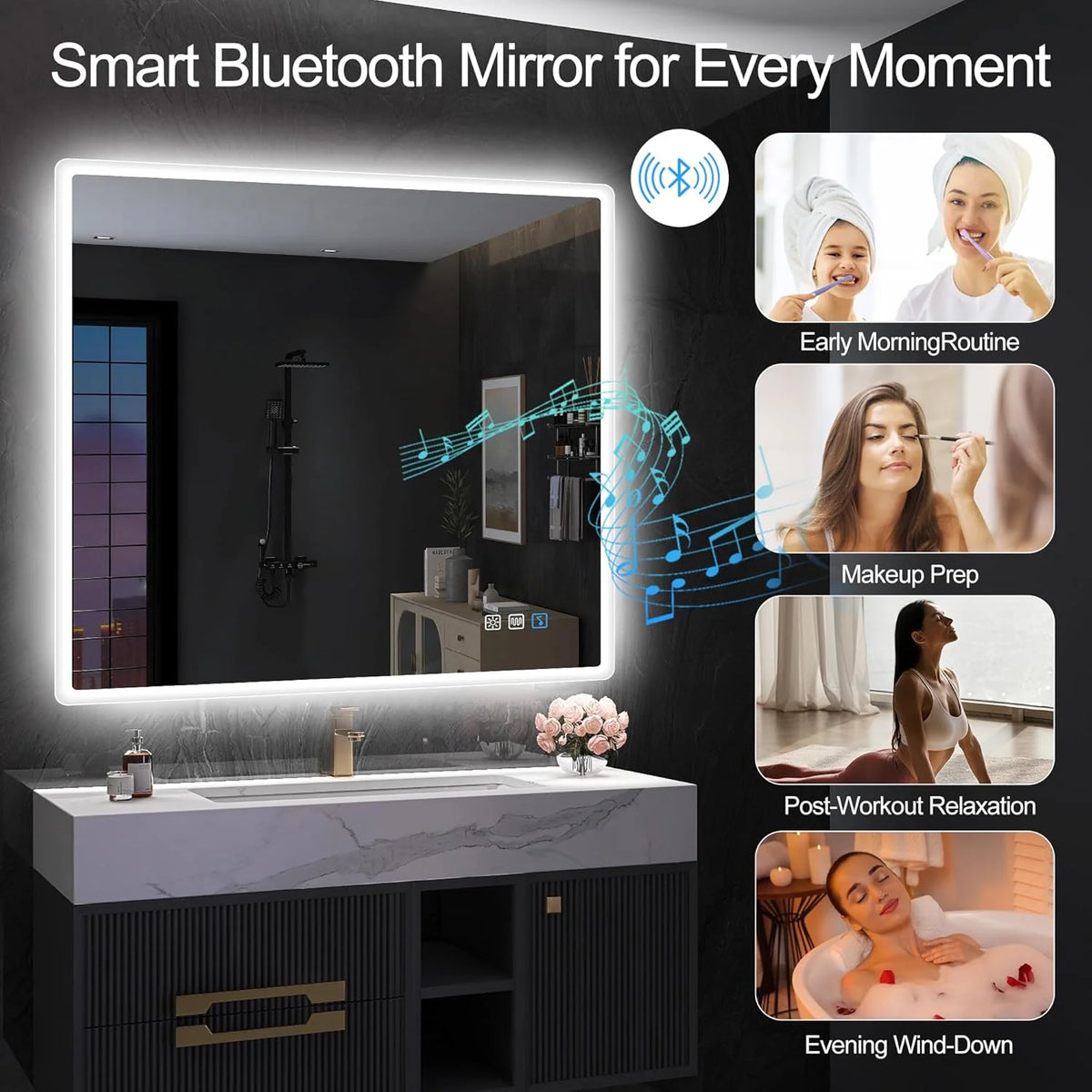 2026 Miroir de salle de bain S'bagno avec éclairage 1200 x 700 mm, IP44, LED, Bluetooth, antibuée, 3 couleurs de lumière (3 0