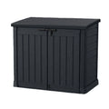 2026 Coffre de rangement de jardin effet bois noir, armoire basse en résine PP étanche