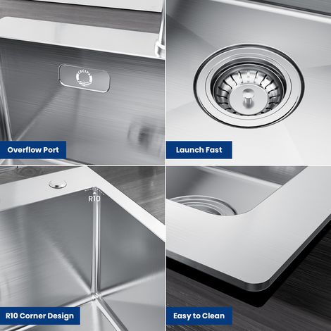 CECIPA  2 en 1 Évier 1 Bac Inox 50 x 45 x 18,5 cm + Robinet de Cuisine Inox Extractible (Sans distributeur de savon) — photo 3