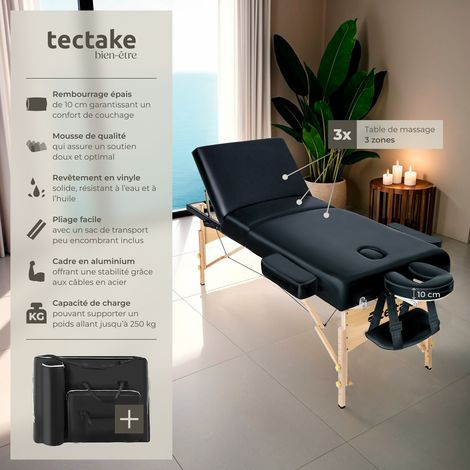 Table de massage portable pliante en bois et cuir synthétique noir — photo 2