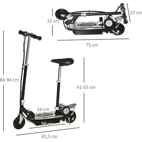 Trottinette électrique pliable HOMCOM 120W pour enfants de 7 à 12 ans, guidon et hauteur de selle réglables, vitesse maximale de 10 km/h, noire