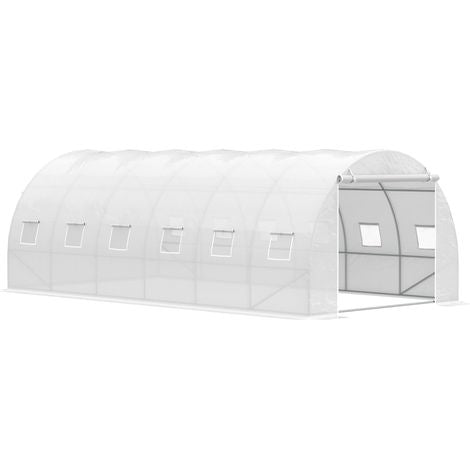 Irovami Serre tunnel de jardin 6 x 3 x 2 m avec porte enroulable, 12 fenêtres, bâche en PE 140 g/m² et structure métallique galvanisée, blanche, idéale pour la culture de légumes.