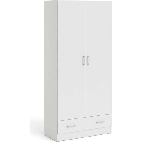 Dmora – Armoire 2 portes battantes 1 tiroir – Structure en tôle laminée – Dimensions 79 x 170 x 35 cm – Blanc – Résistante aux chocs et rayures — photo 4