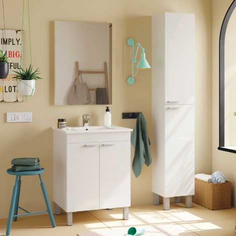 ONDEE ZEN - Meuble de salle de bain à poser HELGO - 60cm - Blanc - Mélaminé - Livré en kit — photo 4