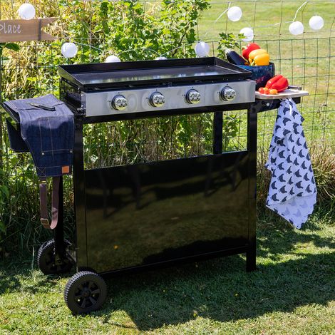 Happy Garden – Plancha à gaz 4 brûleurs 8kW – Acier émaillé – Chariot à roulettes – Bac récupérateur de graisse — photo 2