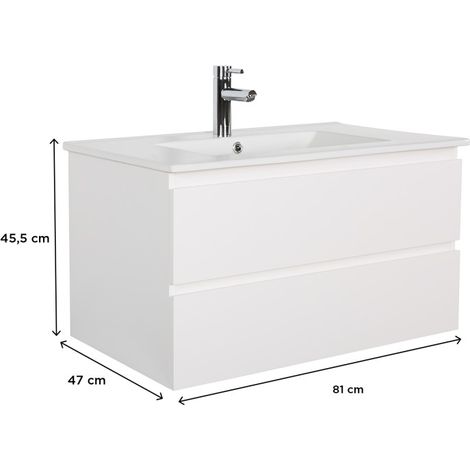 Mob-In – Meuble vasque simple 80 cm – Plan en céramique – 2 tiroirs avec fermeture progressive – Panneau de particules mélaminé — photo 3