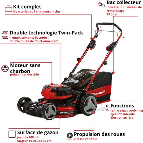 Einhell Professional Tondeuse à gazon sans fil GP-CM 36/47 S HW Li PXC (36V, Brushless, Mulching, largeur de coupe: 47cm, autotractée) Livré avec 4 Batteries 4,0Ah et 2 Chargeurs Doubles — photo 3