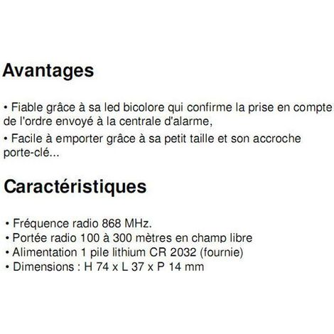 Delta Dore – Télécommande bi-directionnelle sans fil pour alarme – Portée radio 250m – Retour d'information visuel – Compatible systèmes d'alarme — photo 4