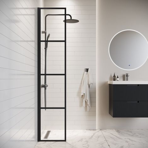 Badplaats – Paroi de douche fixe 40 x 200 cm – Verre de sécurité 8 mm – Traitement anticalcaire – Profilé noir en aluminium — photo 2