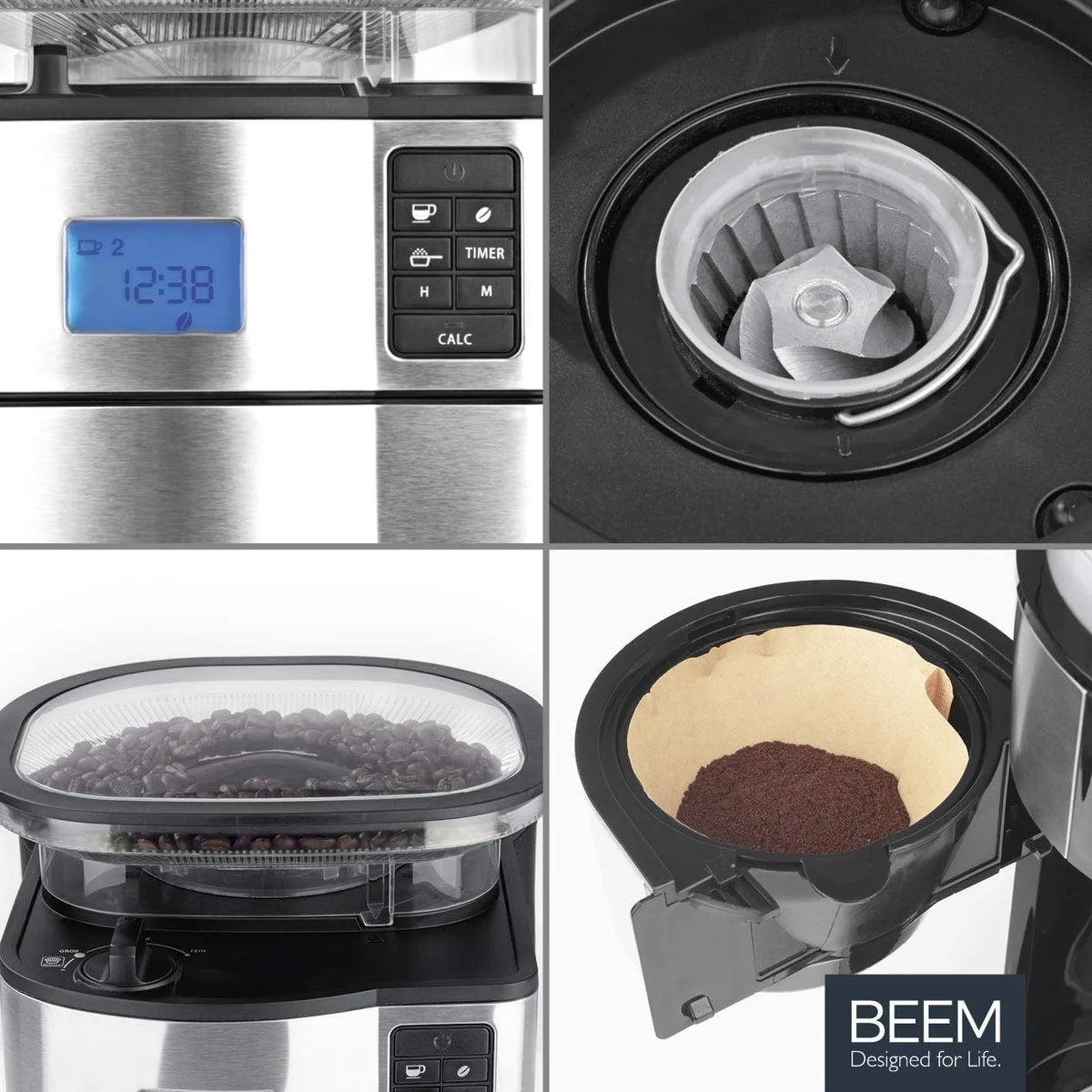 2026 BEEM FRESH-AROMA-PERFECT II Filterkaffeemaschine mit Mahlwerk - Thermo | Edelstahl | Thermokanne | 24h-Timer | 1000 W |