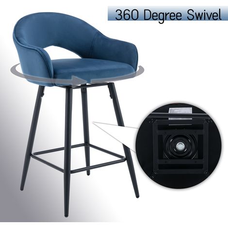 Wahson Tabouret de Bar en Velours, Lot de 2 Tabouret Rotation de 360 Degré Chaise Bar de Pied en Métal avec Repose-Pieds pour Bar, Bleu — photo 5