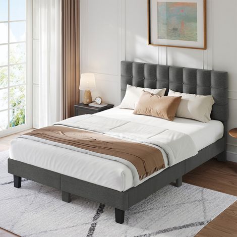 Havenlyhome-Lit double 160x200cm-Tête de lit
capitonnée - Sommier à lattes robuste
Charge maximale 350 kg - Gris — photo 2