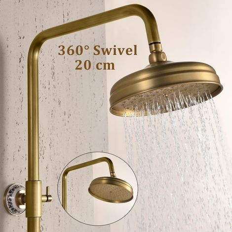 Esip – Colonne de douche thermostatique laiton antique – Pommeau effet pluie 20 cm – Douchette à main flexible 150 cm – Montage mural réglable — photo 2