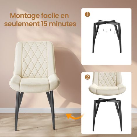 HavenlyHome - Lot de 4 Chaises Salle à Manger, Velours Beige, Assise Rembourrée, Ergonomique, Réglables,Pour Salon Chambre à Coucher — photo 3
