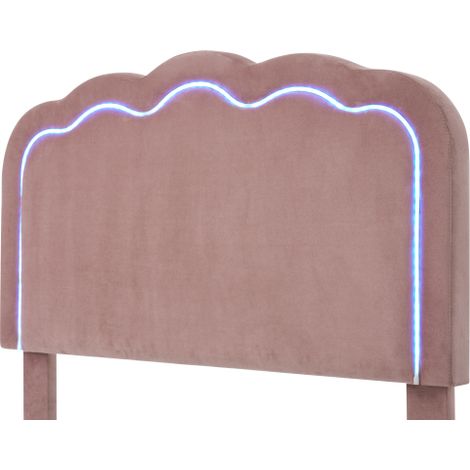 Wishdor – Lit enfant 90x200 cm – Lit simple capitonné avec tête de lit LED réglable – Velours rose – Sommier à lattes inclus – Assemblage facile — photo 4