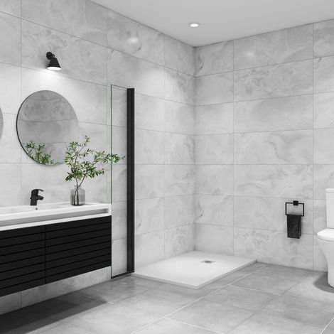 Aica Sanitaire – Paroi de douche à l'italienne pivotante 35x200cm – Verre trempé 8mm anticalcaire – Profilé en aluminium noir mat – Montage réversible — photo 2