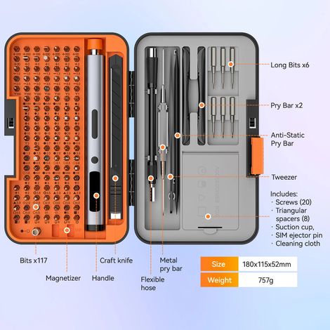(167-en-1) Ensemble de tournevis électrique avec kit d'outils de réparation magnétique, adapté à la réparation de produits électroniques.